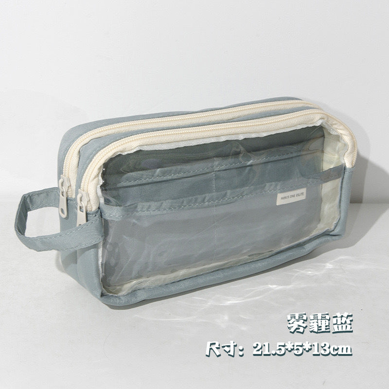 Portable Pencil Case with Large Capacity and Visible Window, Stationery Storage Bag, Ins-Style, Simple, Lightweight for Primary and Secondary Schools