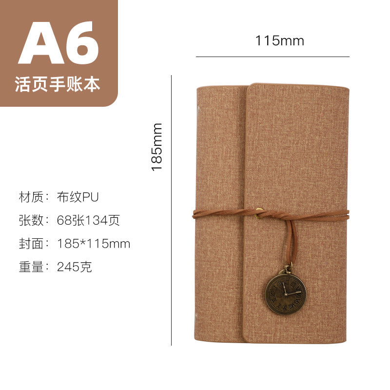 A6 strap hand ledger custom retro three-fold loose-leaf notebook campus student notepad cover logo custom