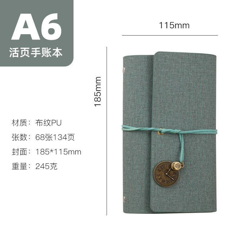 A6 strap hand ledger custom retro three-fold loose-leaf notebook campus student notepad cover logo custom