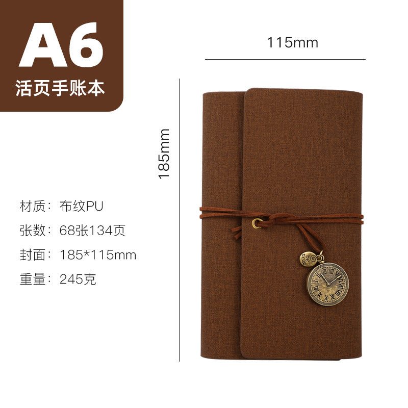 A6 strap hand ledger custom retro three-fold loose-leaf notebook campus student notepad cover logo custom