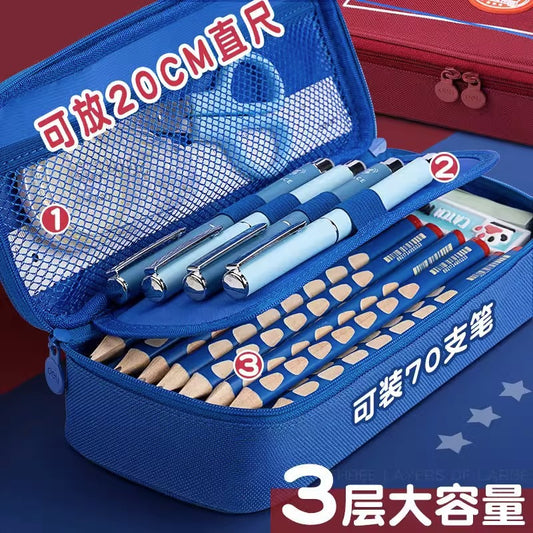 Deli Pencil Bag Boys Pupil Stationery Box 2023 New Pencil Case Large Capacity British Style College Stationery Bag