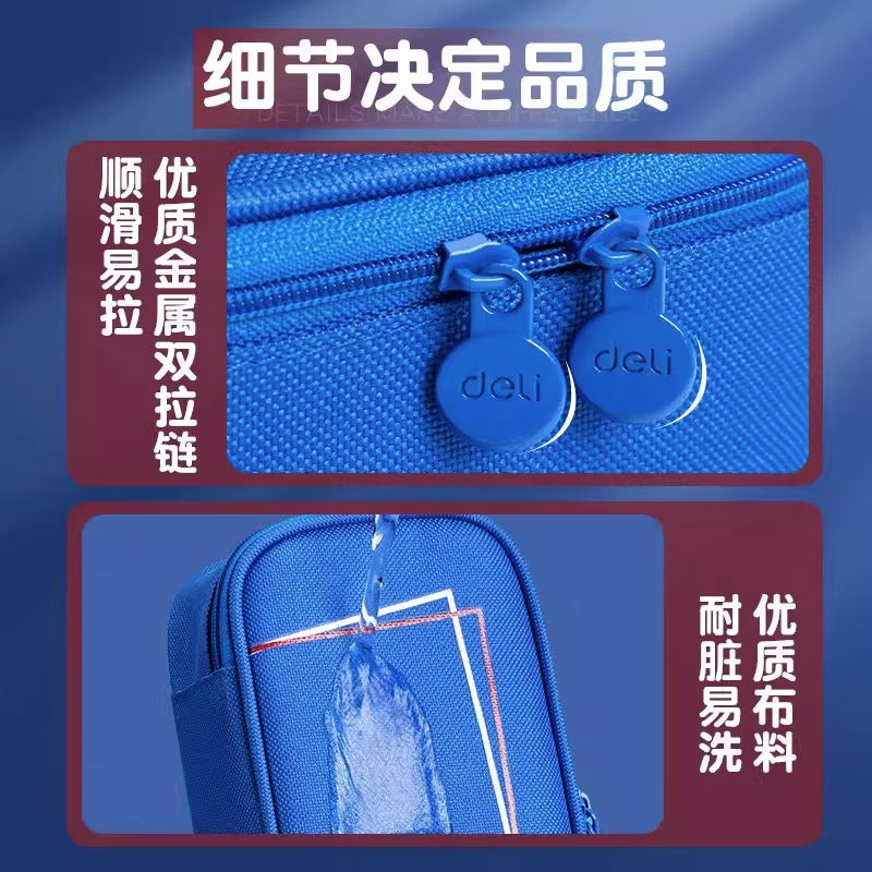 Deli Pencil Bag Boys Pupil Stationery Box 2023 New Pencil Case Large Capacity British Style College Stationery Bag