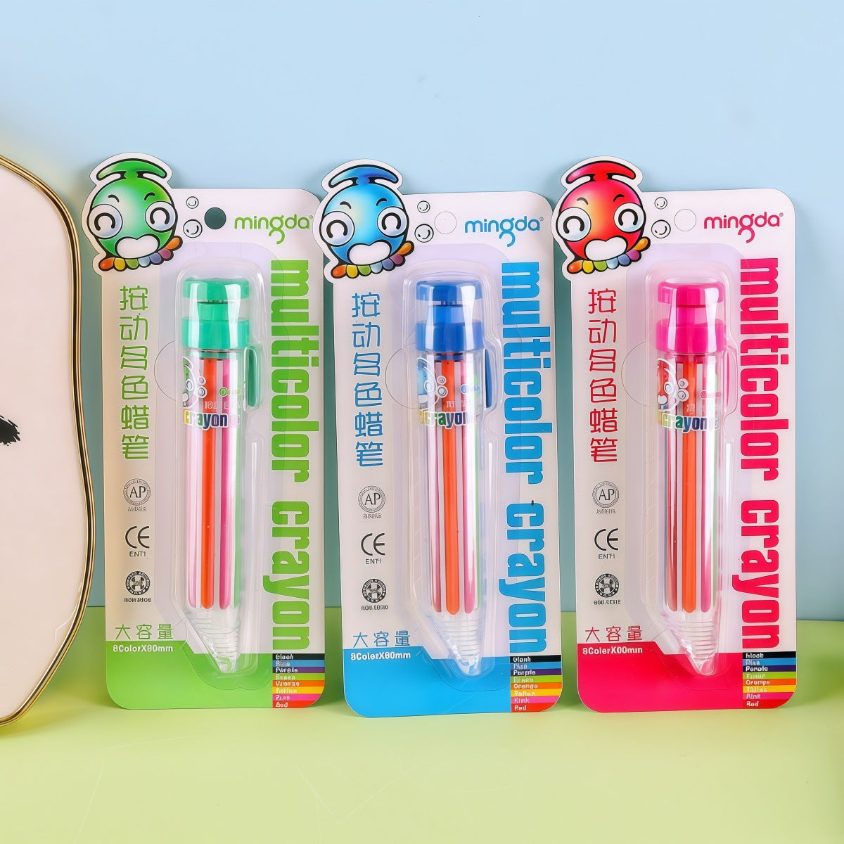 Mingda push crayon 678A multi-functional crayon 8-color crayon creative push multi-color student crayon