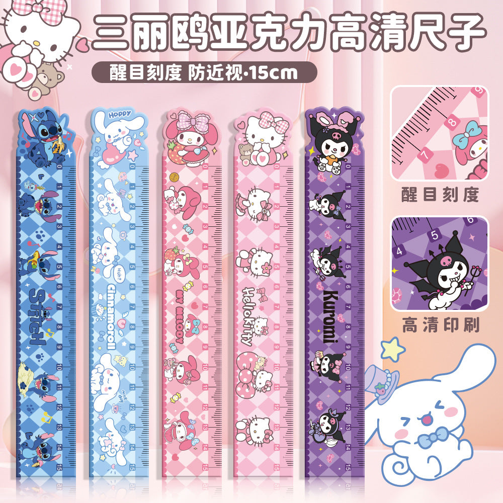 Cartoon Cute Sanrio Straight Ruler with High Appearance Value Kuromi Cinnamon Dog Acrylic 15cm for Primary School Students