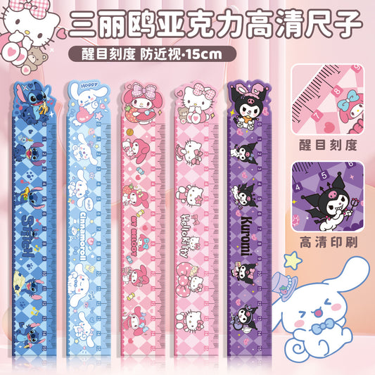 Cartoon Cute Sanrio Straight Ruler with High Appearance Value Kuromi Cinnamon Dog Acrylic 15cm for Primary School Students
