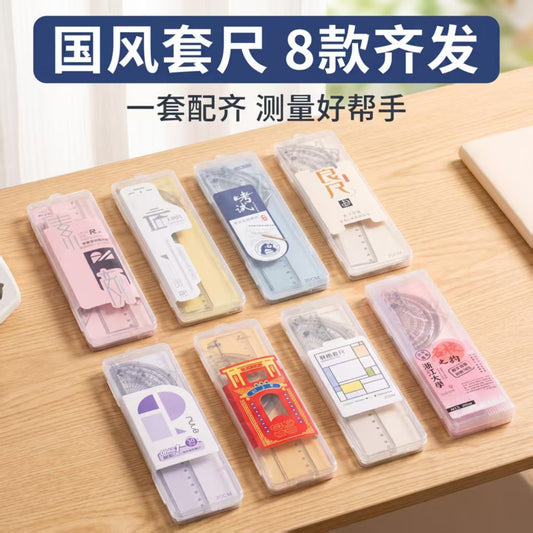Student drawing set ruler plastic ruler triangle ruler protractor set ruler learning stationery plastic boxed set ruler