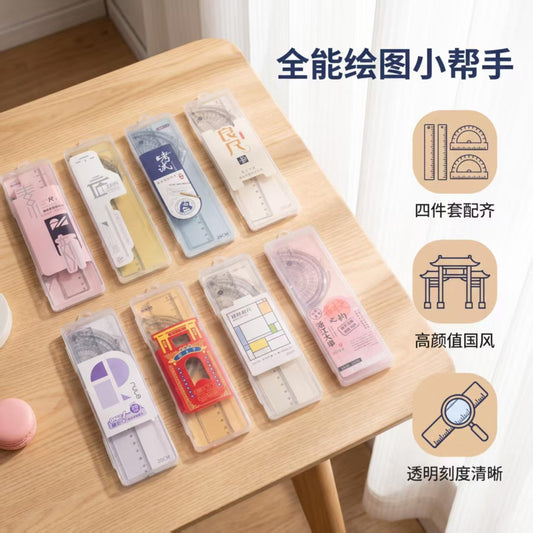 Student drawing set ruler plastic ruler triangle ruler protractor set ruler learning stationery plastic boxed set ruler