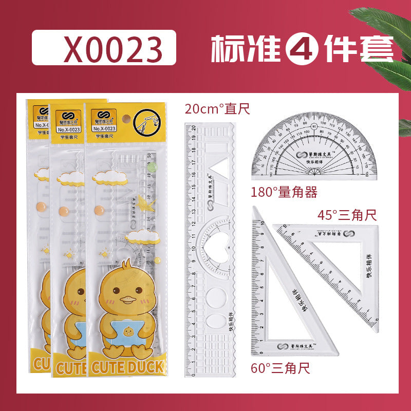 Student Set of Rulers 4-Piece Set Ruler 20cm Triangle Set Ruler Protractor Multi-Functional Primary School Student Macaron