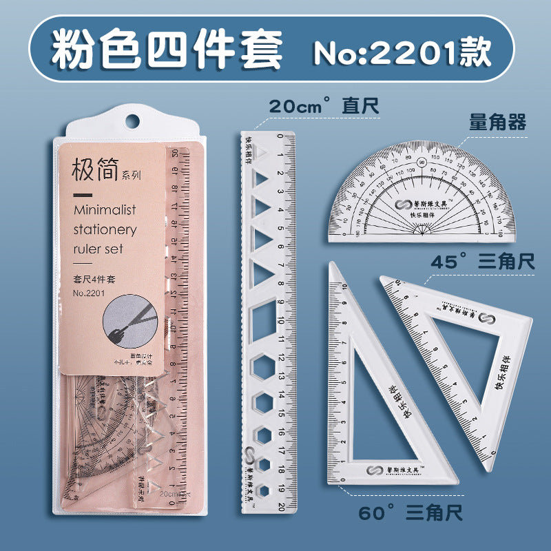 Student Set of Rulers 4-Piece Set Ruler 20cm Triangle Set Ruler Protractor Multi-Functional Primary School Student Macaron