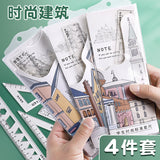 Student Set of Rulers 4-Piece Set Ruler 20cm Triangle Set Ruler Protractor Multi-Functional Primary School Student Macaron
