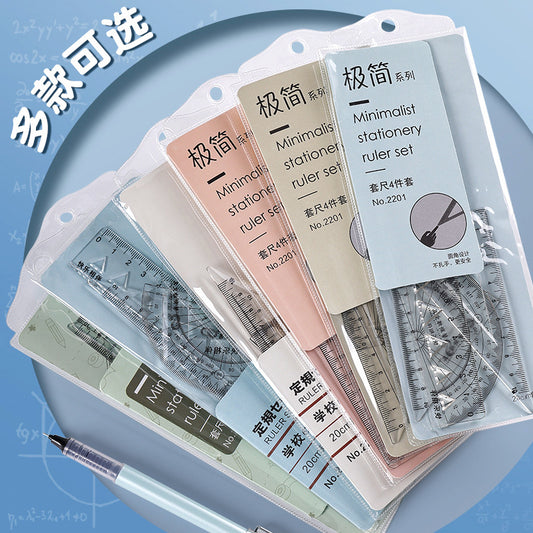 Student Set of Rulers 4-Piece Set Ruler 20cm Triangle Set Ruler Protractor Multi-Functional Primary School Student Macaron
