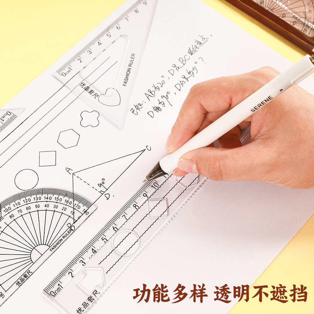 Creative Inspirational Ruler Set for Students, Four-Piece Set, High-Quality Transparent Ruler, Triangle Ruler, Protractor, Ruler Set Wholesale