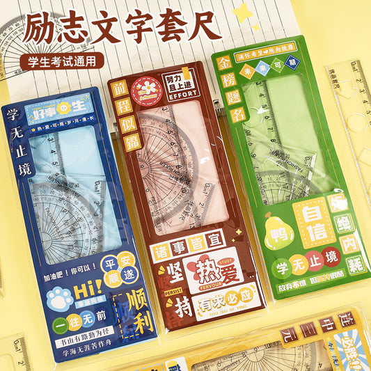 Creative Inspirational Ruler Set for Students, Four-Piece Set, High-Quality Transparent Ruler, Triangle Ruler, Protractor, Ruler Set Wholesale