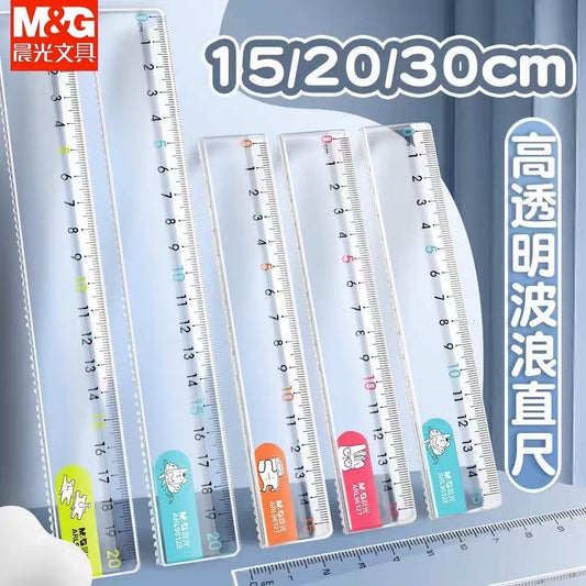 Morning Light Transparent Ruler Student Exam Drawing Measuring Ruler 15cm Wavy Soft Ruler Aluminum Alloy 20cm Plastic