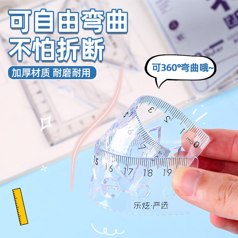20cm Soft Ruler Four-Piece Set of Rulers for Students to Draw with Triangular Rulers and Protractors Multi-Specification Ruler Sets Wholesale
