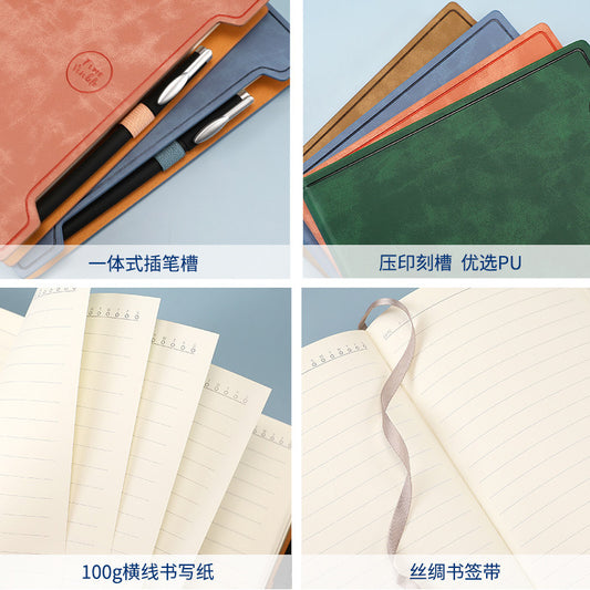 Enterprise Business Notebook Customized Logo High-Value Pu Leather Office Notepad Record Book School Company Gift