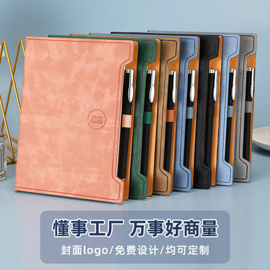 Enterprise Business Notebook Customized Logo High-Value Pu Leather Office Notepad Record Book School Company Gift