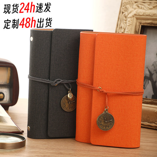 A6 strap hand ledger custom retro three-fold loose-leaf notebook campus student notepad cover logo custom