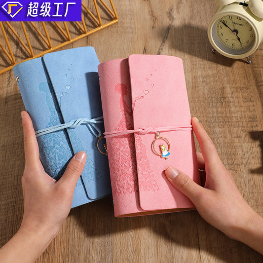 A6 strap hand ledger custom retro three-fold loose-leaf notebook campus student notepad cover logo custom