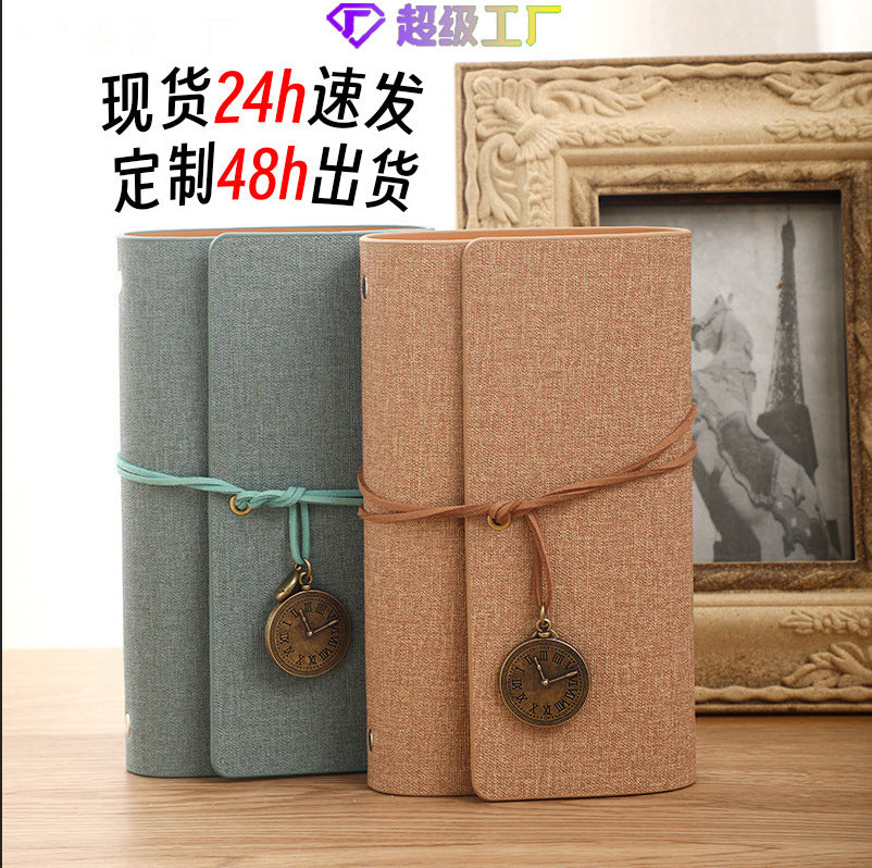 A6 strap hand ledger custom retro three-fold loose-leaf notebook campus student notepad cover logo custom