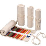 Handmade Canvas Pen Curtain 36/48/72 Holes Large Capacity Niche High-End Pencil Bag Student Sketch Stationery Cosmetics Bag