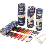 Handmade Canvas Pen Curtain 36/48/72 Holes Large Capacity Niche High-End Pencil Bag Student Sketch Stationery Cosmetics Bag