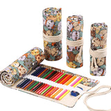 Handmade Canvas Pen Curtain 36/48/72 Holes Large Capacity Niche High-End Pencil Bag Student Sketch Stationery Cosmetics Bag