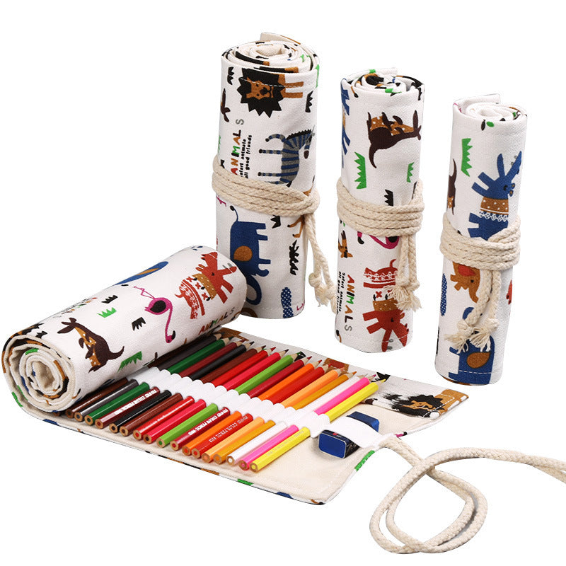 Handmade Canvas Pen Curtain 36/48/72 Holes Large Capacity Niche High-End Pencil Bag Student Sketch Stationery Cosmetics Bag