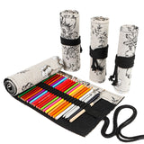 Handmade Canvas Pen Curtain 36/48/72 Holes Large Capacity Niche High-End Pencil Bag Student Sketch Stationery Cosmetics Bag