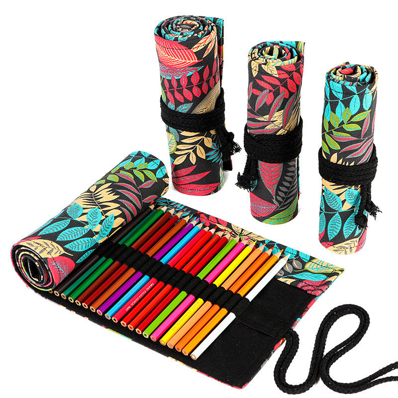 Handmade Canvas Pen Curtain 36/48/72 Holes Large Capacity Niche High-End Pencil Bag Student Sketch Stationery Cosmetics Bag