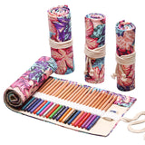 Handmade Canvas Pen Curtain 36/48/72 Holes Large Capacity Niche High-End Pencil Bag Student Sketch Stationery Cosmetics Bag