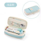 in stock Multi-layer Canvas Retractable Pencil Case Korean Simple High School Student Macaron Color-block Variable Large Capacity Pencil Case