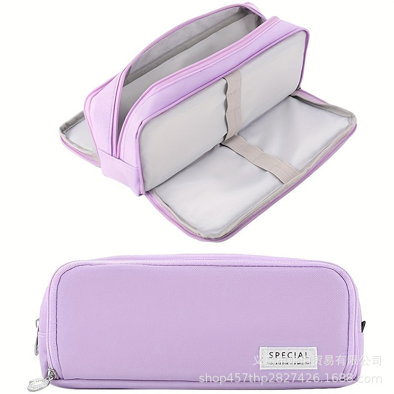 in stock Multi-layer Canvas Retractable Pencil Case Korean Simple High School Student Macaron Color-block Variable Large Capacity Pencil Case