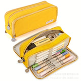 in stock Multi-layer Canvas Retractable Pencil Case Korean Simple High School Student Macaron Color-block Variable Large Capacity Pencil Case