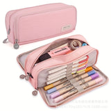 in stock Multi-layer Canvas Retractable Pencil Case Korean Simple High School Student Macaron Color-block Variable Large Capacity Pencil Case