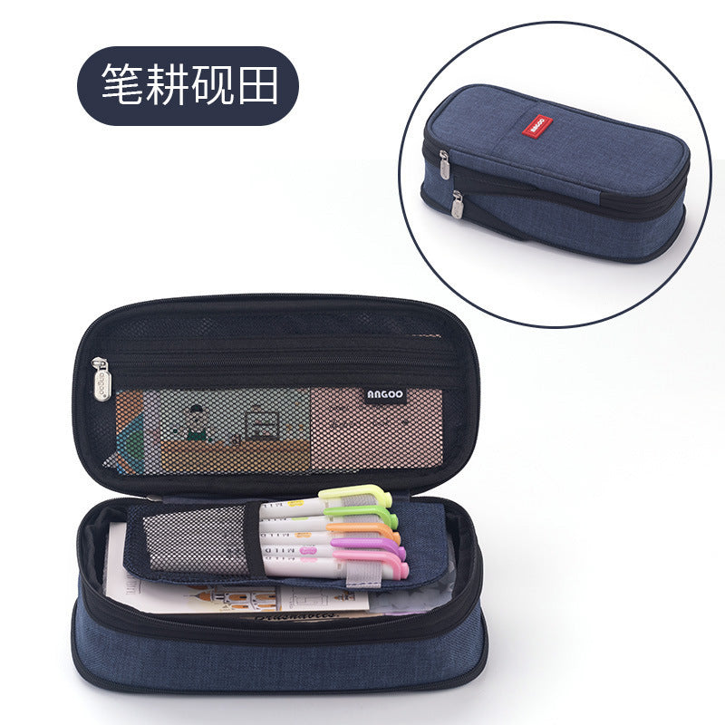 in stock Multi-layer Canvas Retractable Pencil Case Korean Simple High School Student Macaron Color-block Variable Large Capacity Pencil Case
