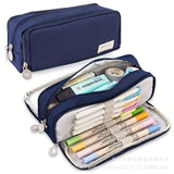 in stock Multi-layer Canvas Retractable Pencil Case Korean Simple High School Student Macaron Color-block Variable Large Capacity Pencil Case