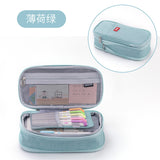 in stock Multi-layer Canvas Retractable Pencil Case Korean Simple High School Student Macaron Color-block Variable Large Capacity Pencil Case