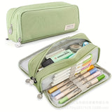 in stock Multi-layer Canvas Retractable Pencil Case Korean Simple High School Student Macaron Color-block Variable Large Capacity Pencil Case