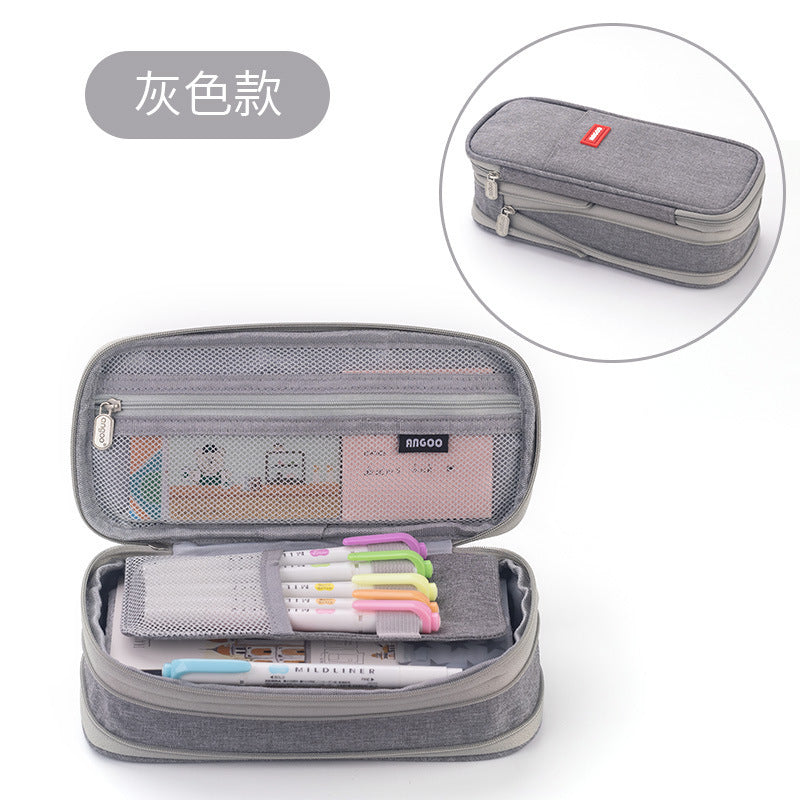 in stock Multi-layer Canvas Retractable Pencil Case Korean Simple High School Student Macaron Color-block Variable Large Capacity Pencil Case