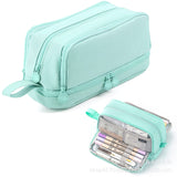 in stock Multi-layer Canvas Retractable Pencil Case Korean Simple High School Student Macaron Color-block Variable Large Capacity Pencil Case