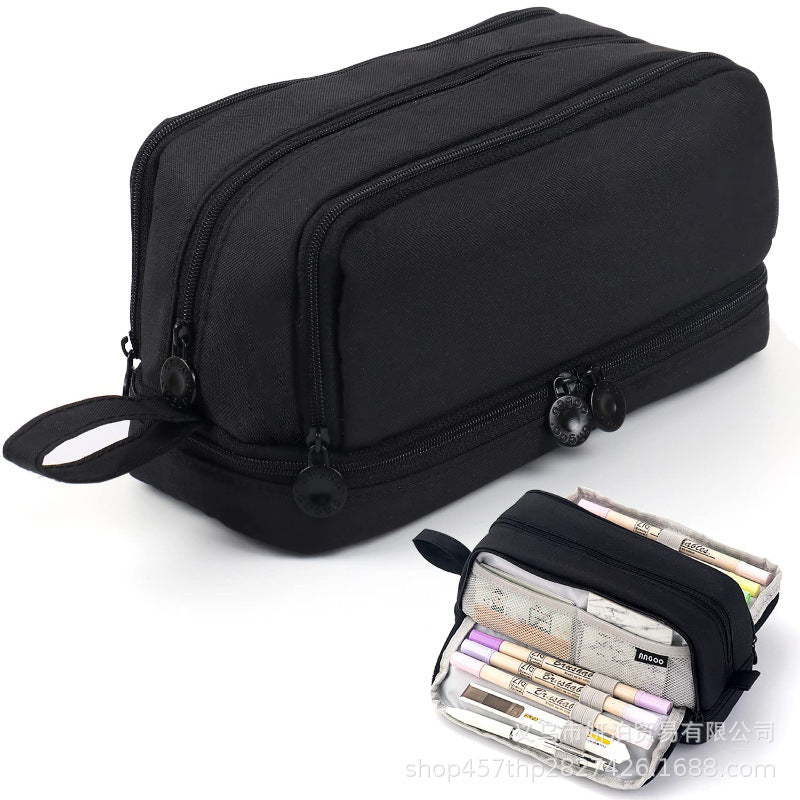 in stock Multi-layer Canvas Retractable Pencil Case Korean Simple High School Student Macaron Color-block Variable Large Capacity Pencil Case