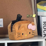 Japanese-Style Cartoon Kt Cat Ear Plush Pencil Case, High-Capacity, High-Appearance Value, Suitable for Middle and High School Students