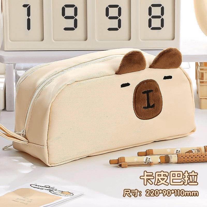Japanese-Style Cartoon Kt Cat Ear Plush Pencil Case, High-Capacity, High-Appearance Value, Suitable for Middle and High School Students