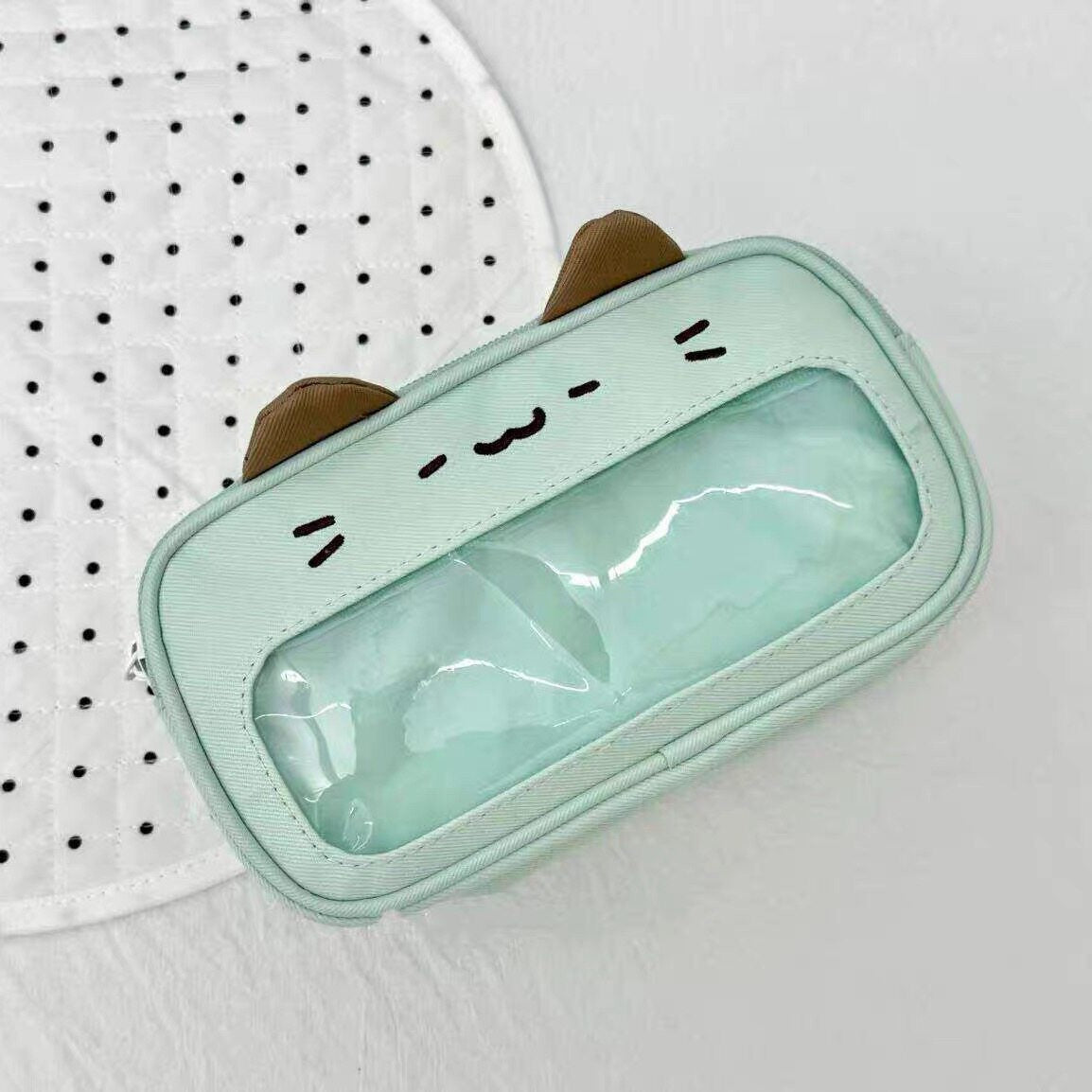 Japanese-Style Cartoon Kt Cat Ear Plush Pencil Case, High-Capacity, High-Appearance Value, Suitable for Middle and High School Students