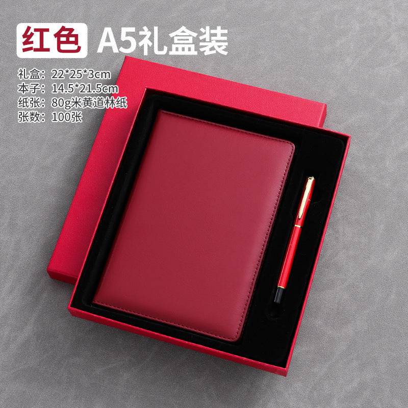 A5 business leather meeting notebook custom cover Logo classic pu notepad advertising gift box custom wholesale