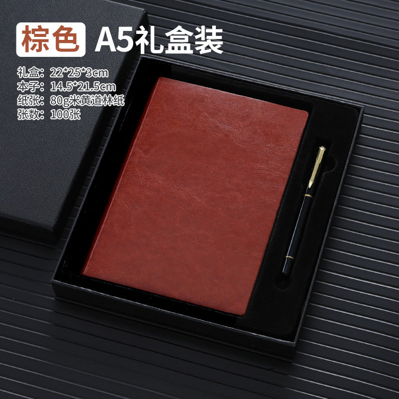 A5 business leather meeting notebook custom cover Logo classic pu notepad advertising gift box custom wholesale