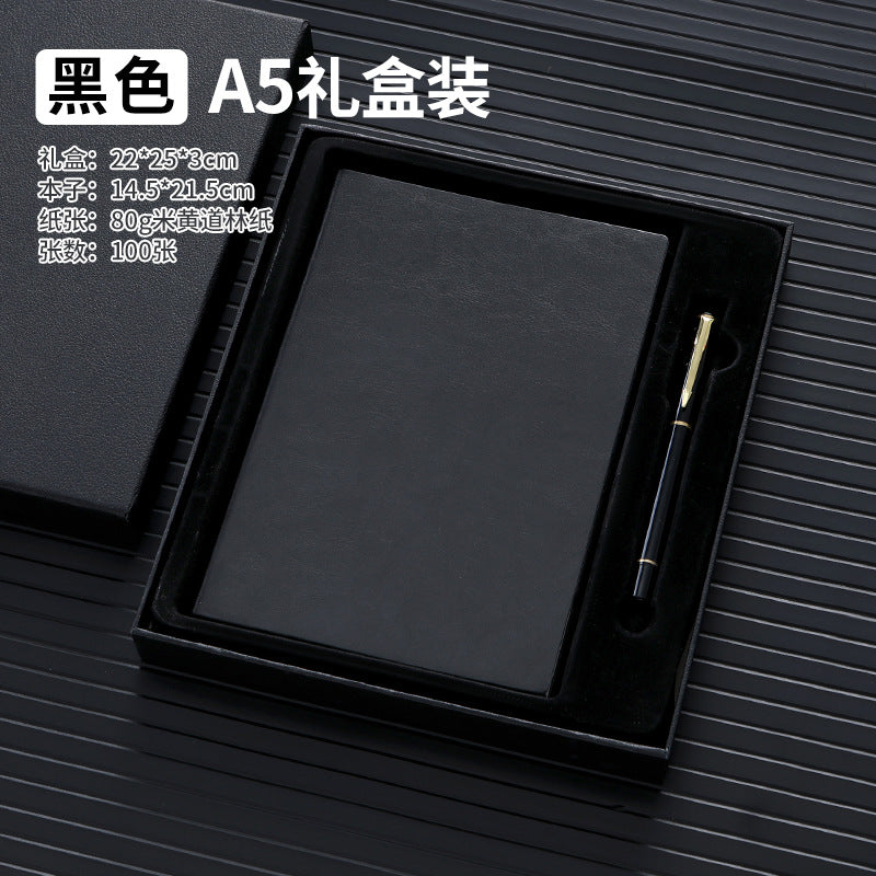 A5 business leather meeting notebook custom cover Logo classic pu notepad advertising gift box custom wholesale