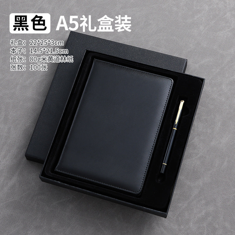 A5 business leather meeting notebook custom cover Logo classic pu notepad advertising gift box custom wholesale