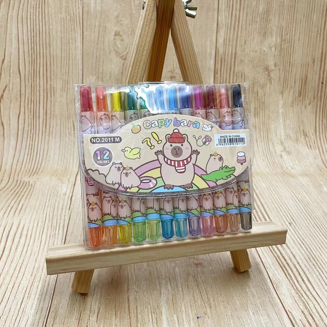 Cartoon Cute 12/18/24 Color Rotating Crayons Creative Painting Stationery Kindergarten Children's Short Crayons